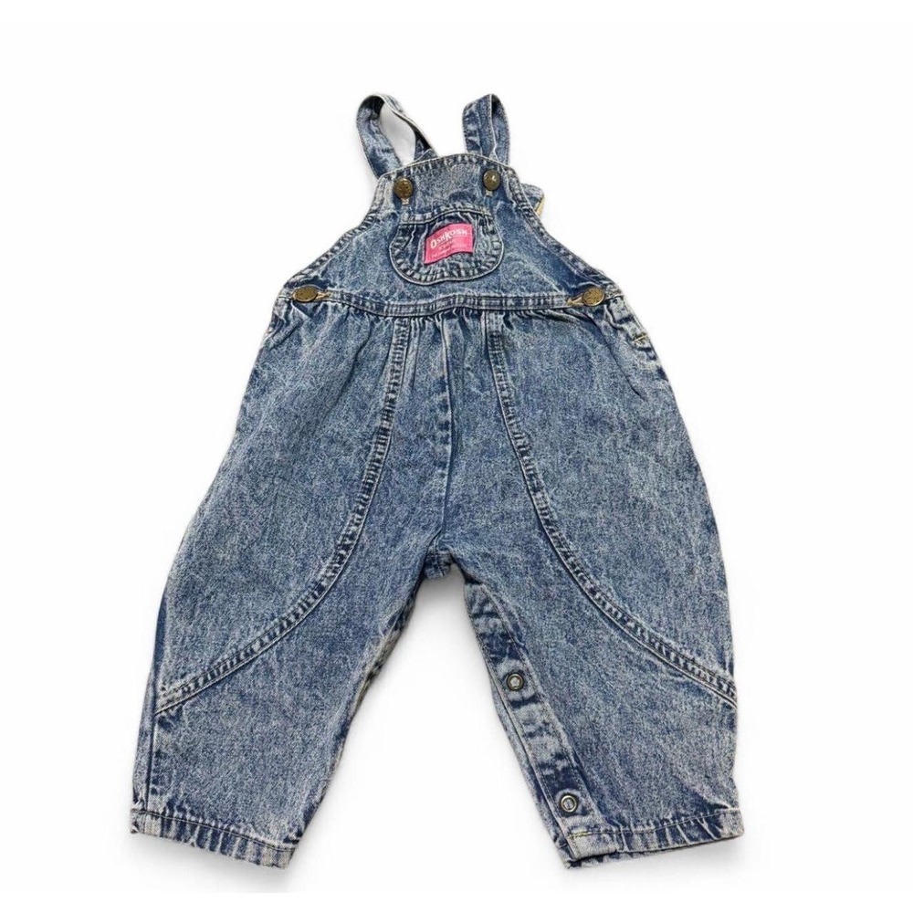 Vintage OshKosh B'Gosh Toddler 18M Acid Wash Bubble Denim Overalls Pink Label